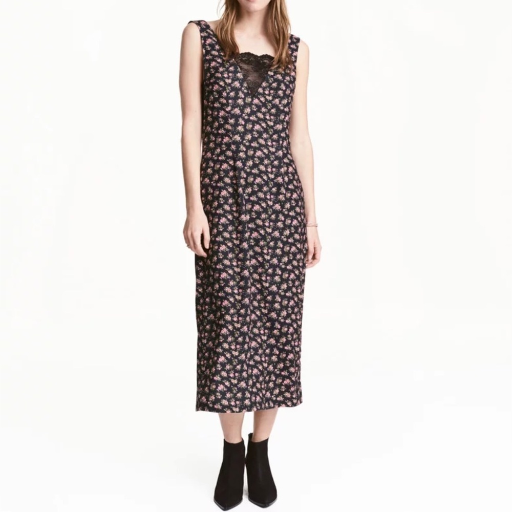 H&M Black Floral Midi Dress